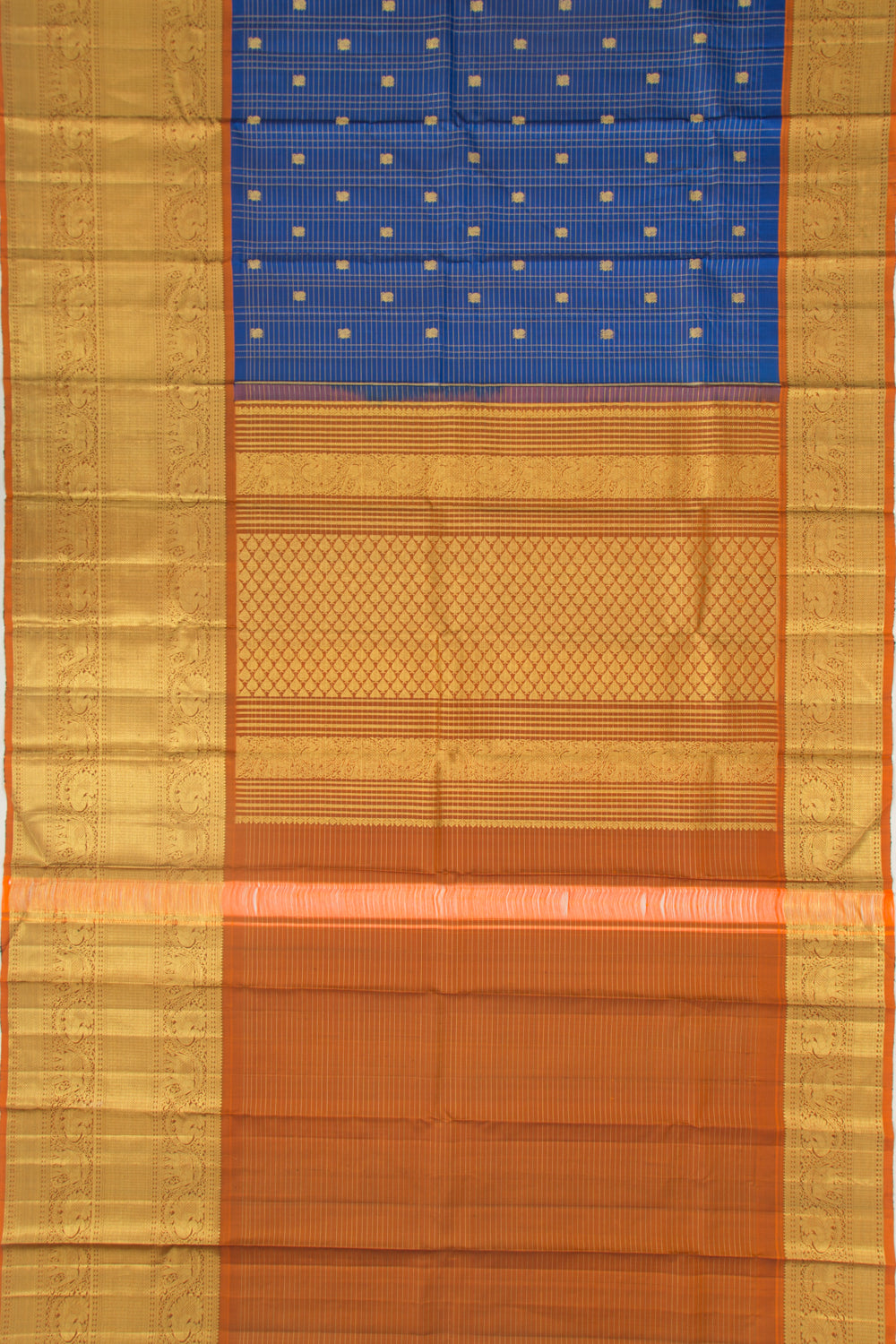 Kanchipuram Silk Checks And Butta Dark Blue Saree