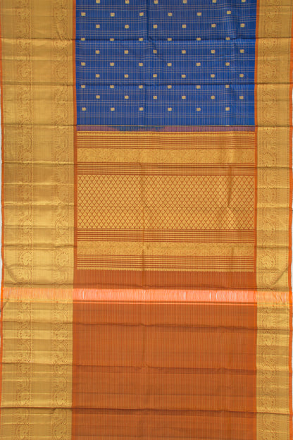 Kanchipuram Silk Checks And Butta Dark Blue Saree