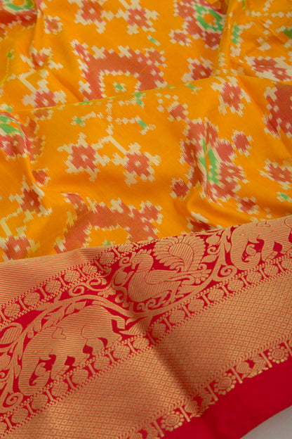 Kanchipuram Silk Ikat Mustard Yellow Saree