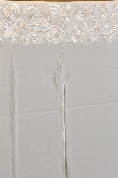 Satin Floral Printed Cream Saree