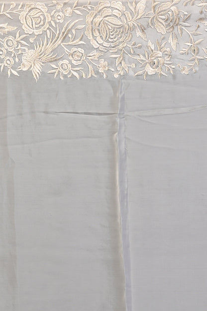 Satin Floral Printed White Saree