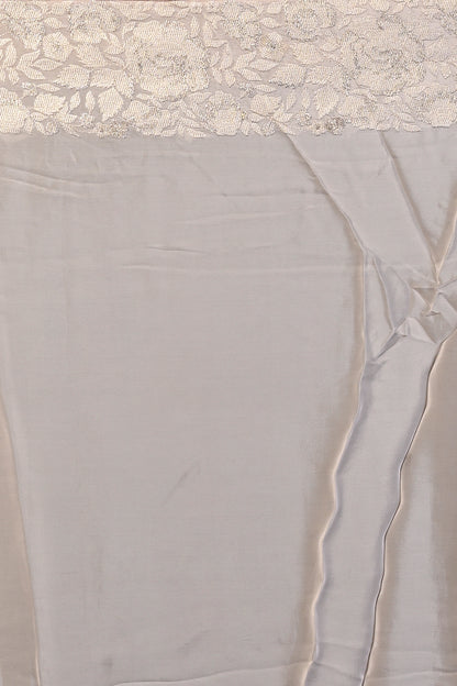 Satin Floral Printed Cream Saree