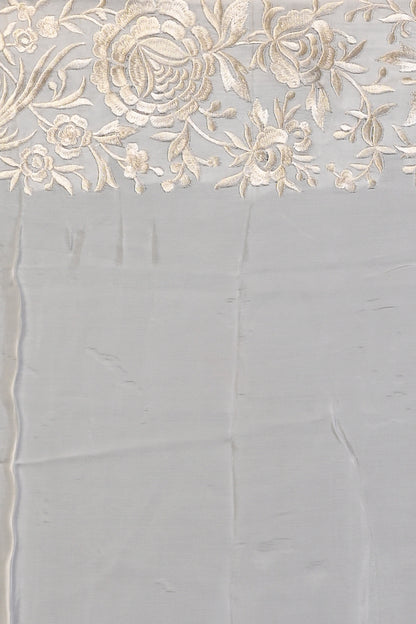 Satin Floral Printed White Saree
