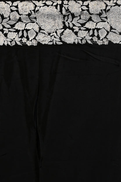 Satin Floral Printed Black Saree