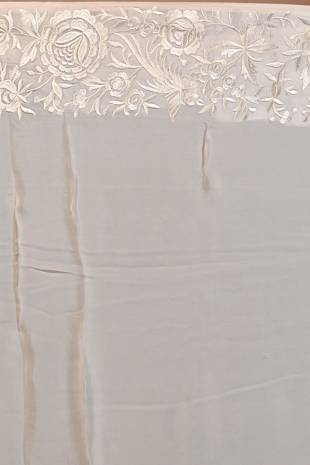 Satin Floral Printed Cream Saree