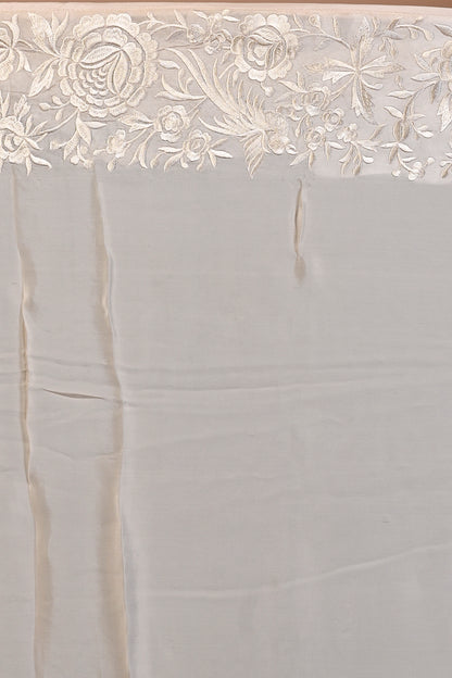 Satin Floral Printed Cream Saree