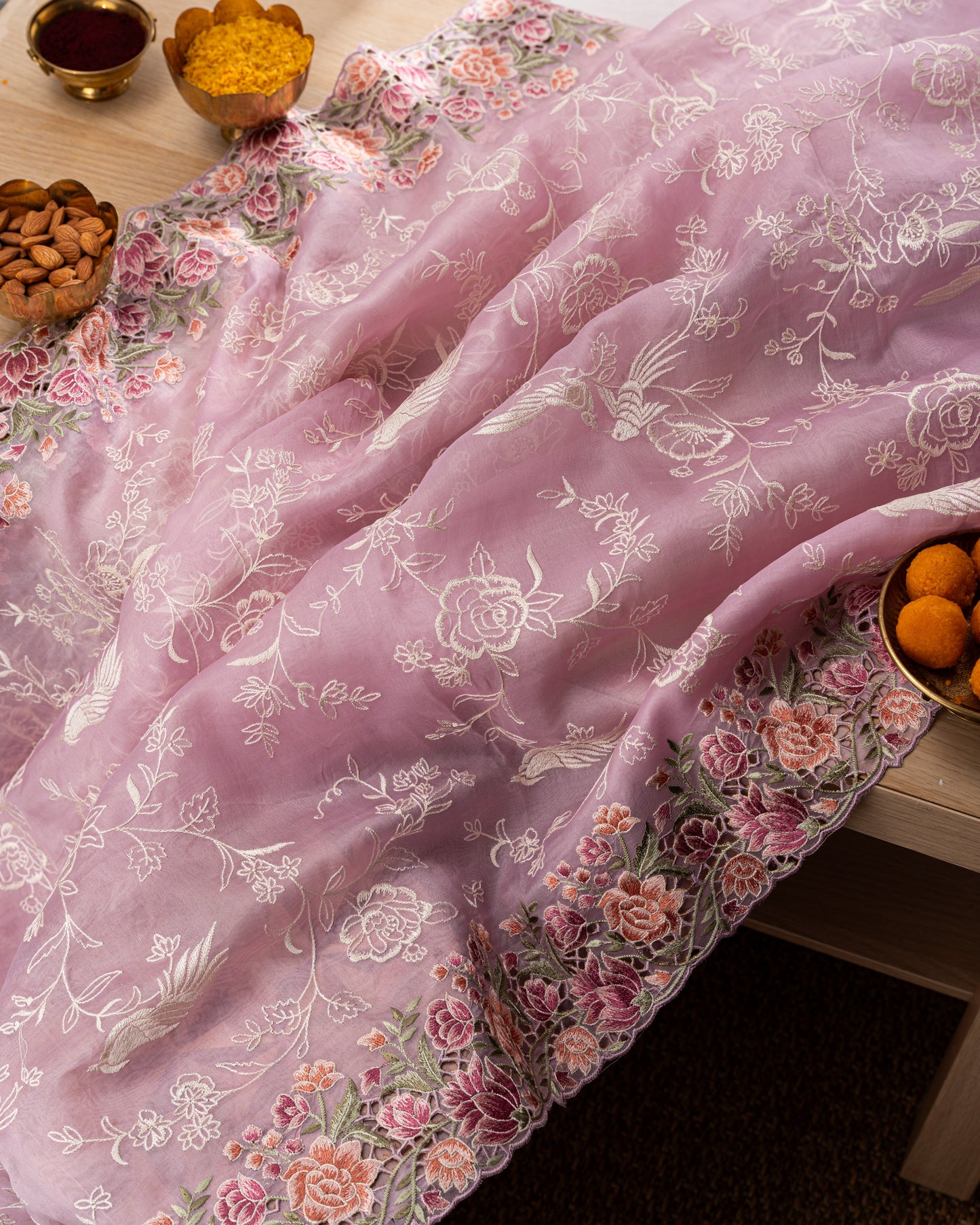Organza Embroidery Pink Saree