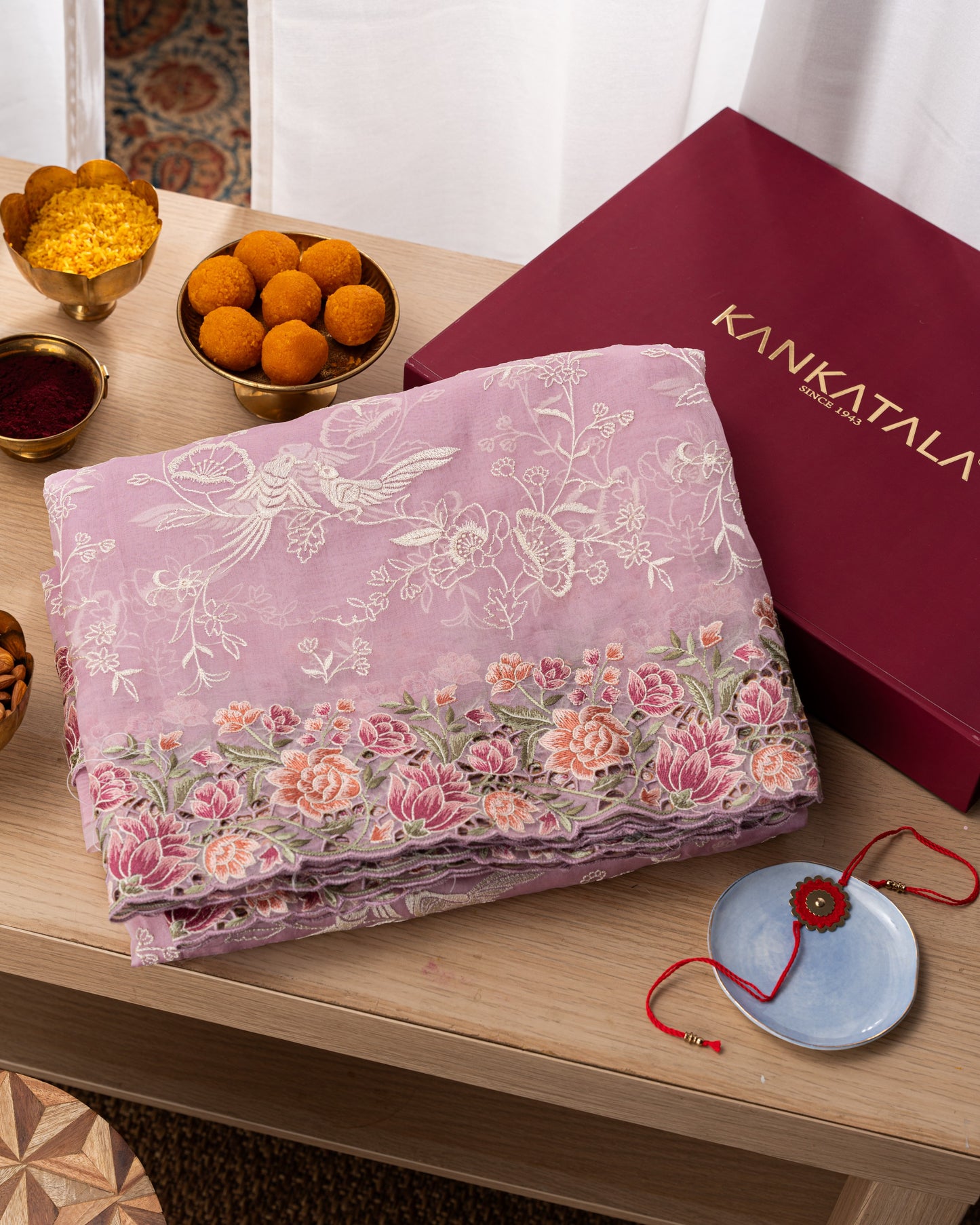 Organza Embroidery Pink Saree