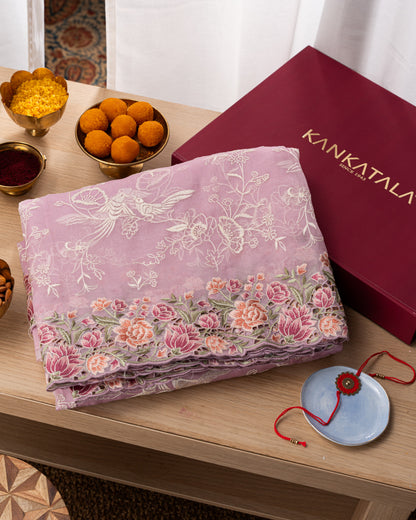 Organza Embroidery Pink Saree