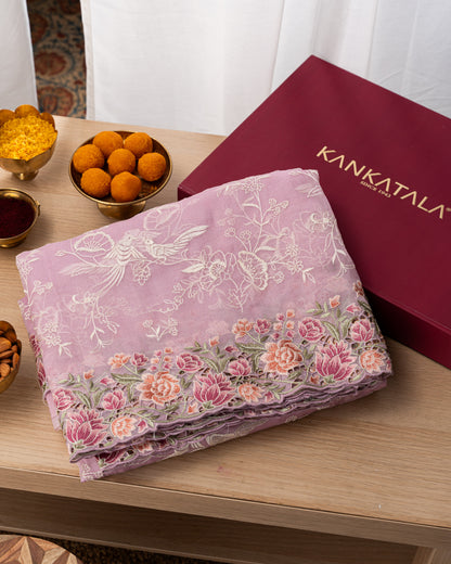 Organza Embroidery Pink Saree