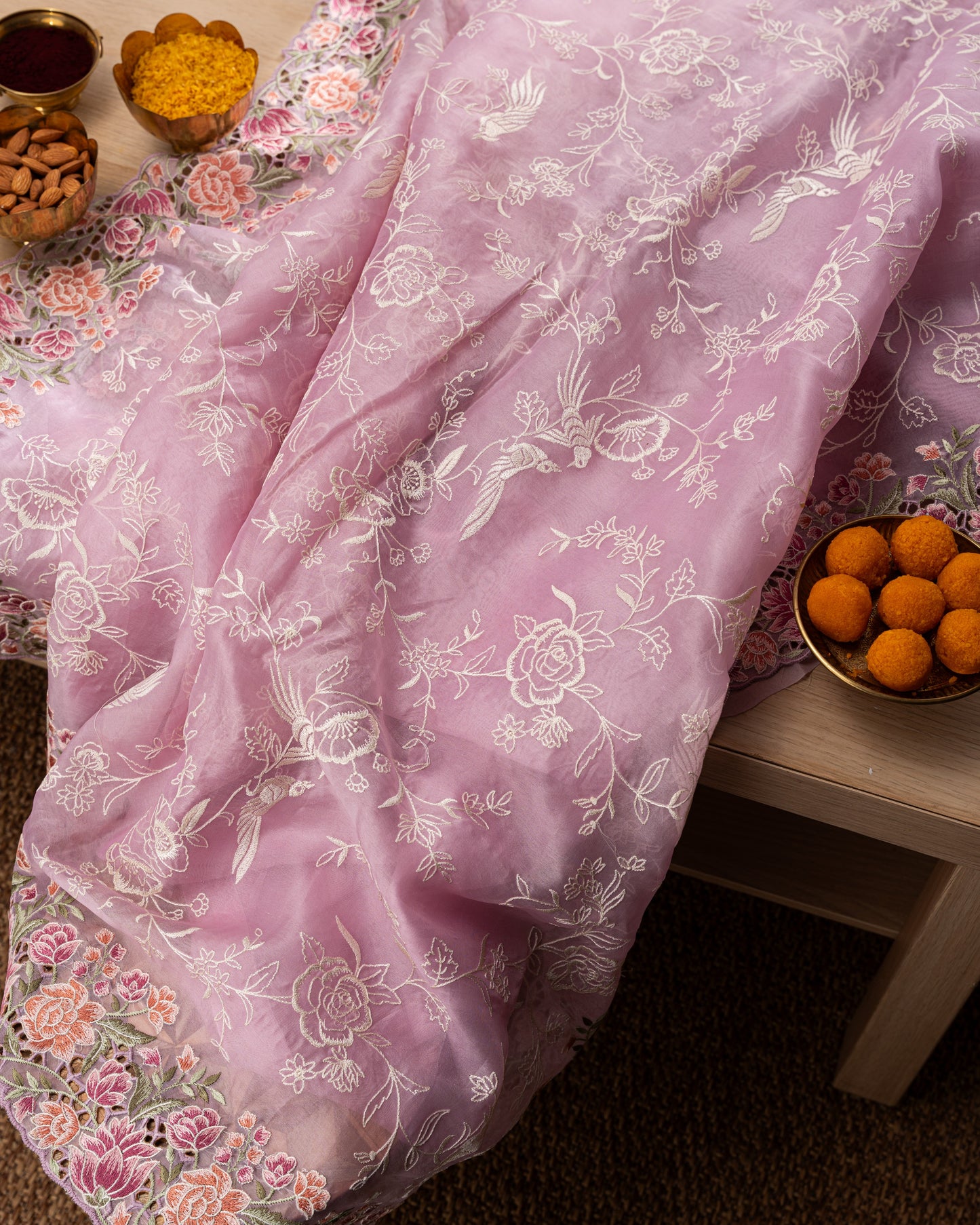 Organza Embroidery Pink Saree