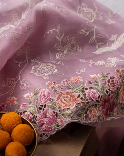 Organza Embroidery Pink Saree