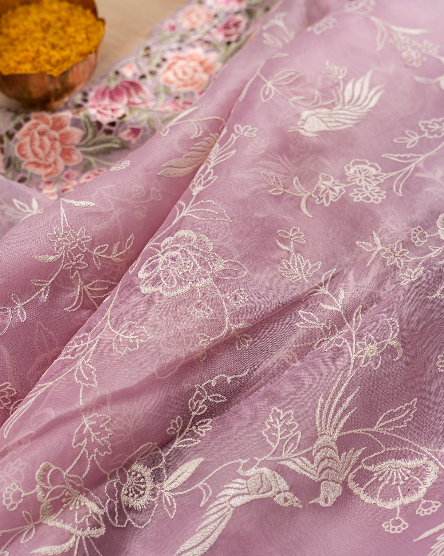 Organza Embroidery Pink Saree