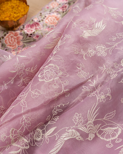 Organza Embroidery Pink Saree