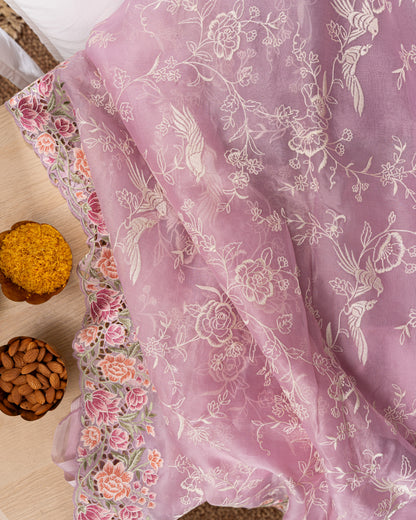 Organza Embroidery Pink Saree