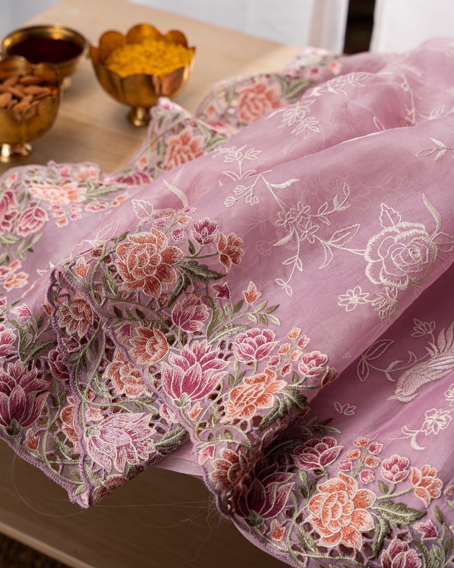 Organza Embroidery Pink Saree