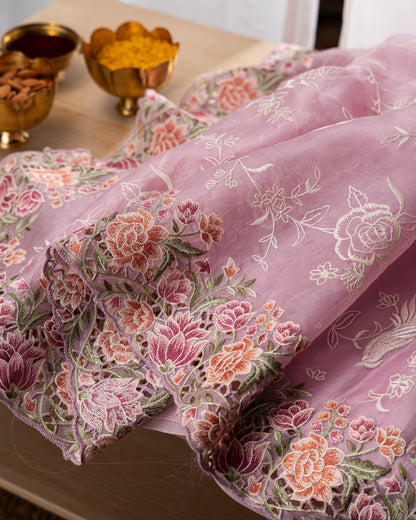 Organza Embroidery Pink Saree