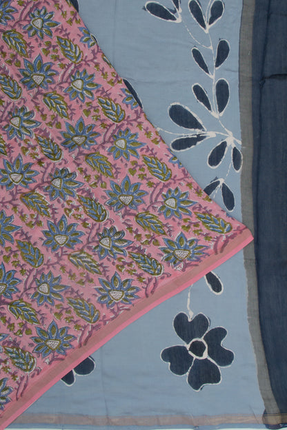 Chanderi Silk Floral Printed Pink Saree