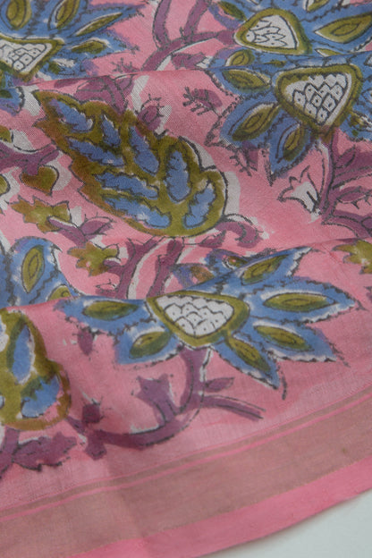 Chanderi Silk Floral Printed Pink Saree