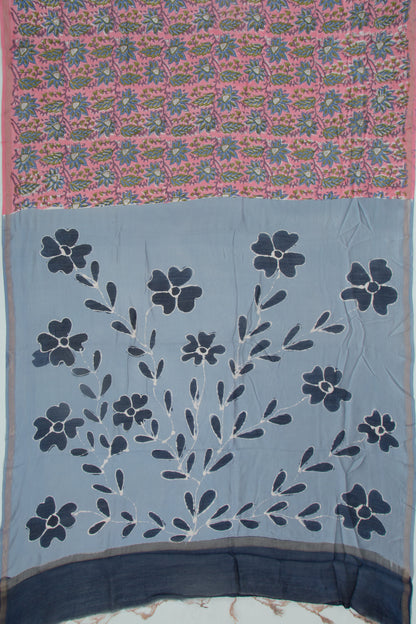 Chanderi Silk Floral Printed Pink Saree