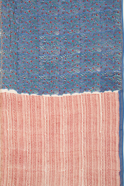 Chanderi Silk Floral Printed Dark Blue Saree