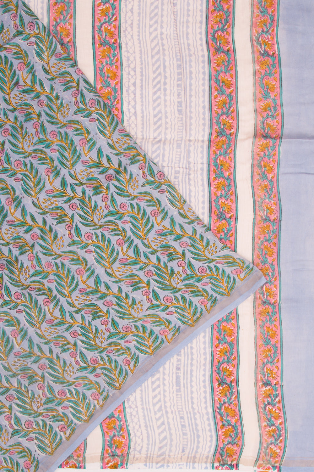 Chanderi Silk Floral Printed Pastel Grey Saree