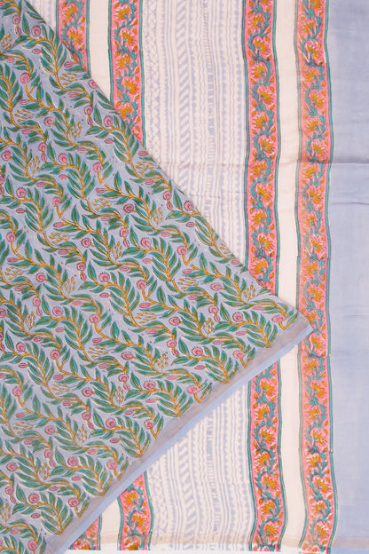 Chanderi Silk Floral Printed Pastel Grey Saree