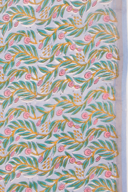 Chanderi Silk Floral Printed Pastel Grey Saree