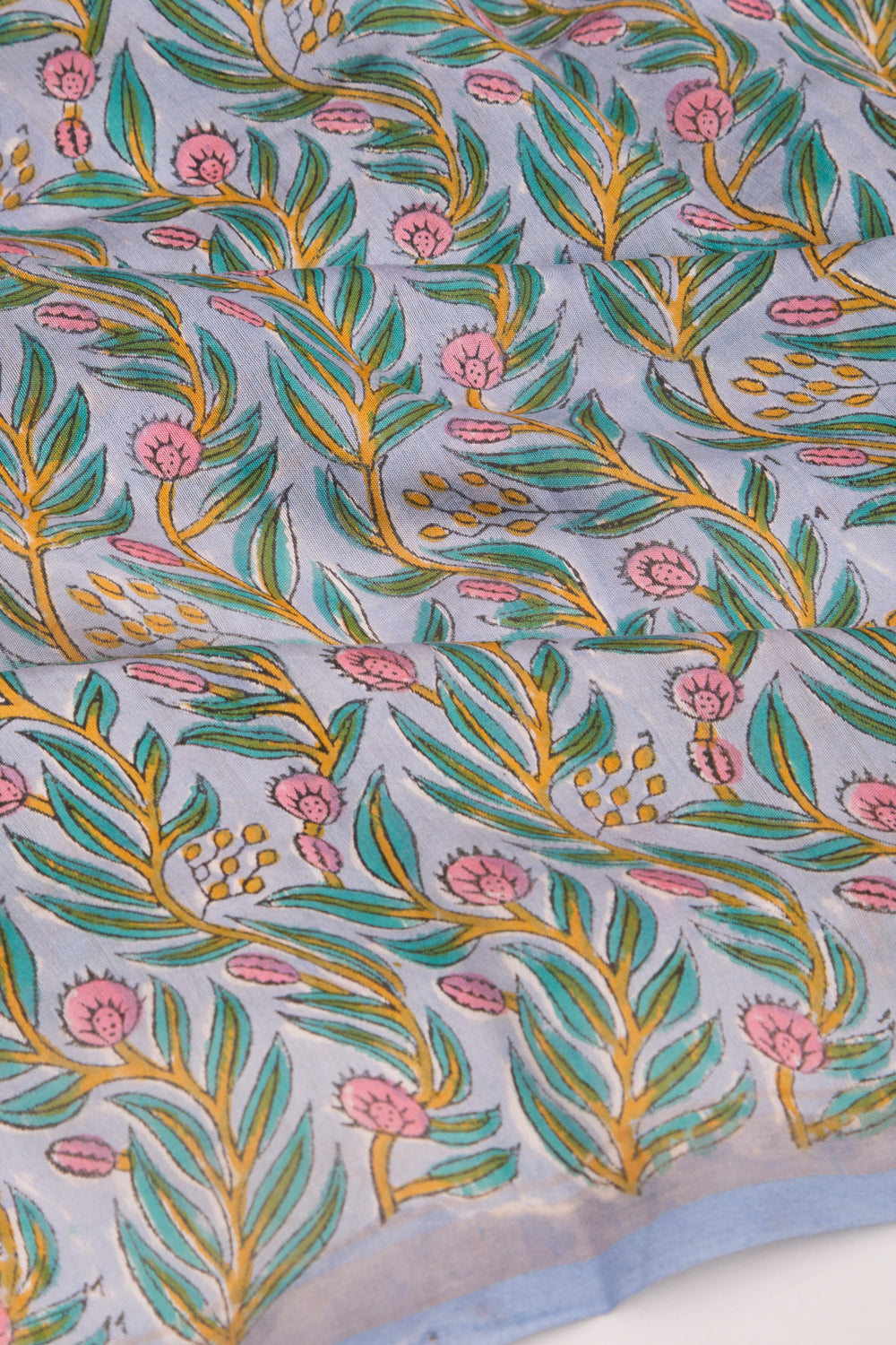 Chanderi Silk Floral Printed Pastel Grey Saree