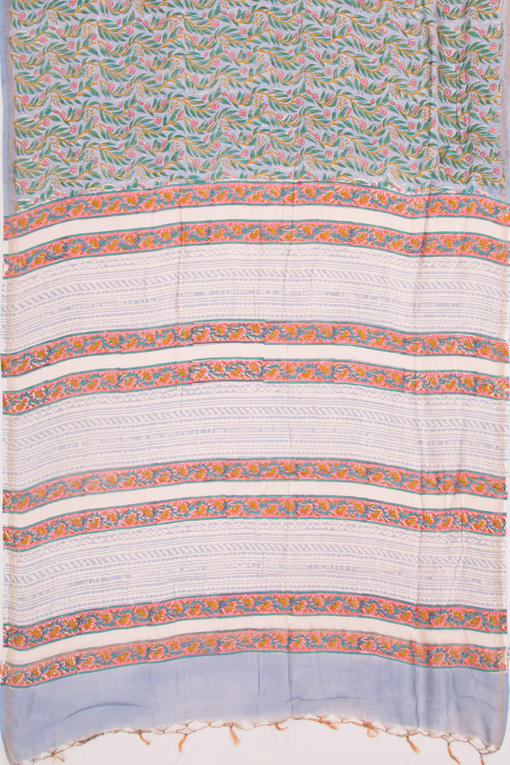 Chanderi Silk Floral Printed Pastel Grey Saree