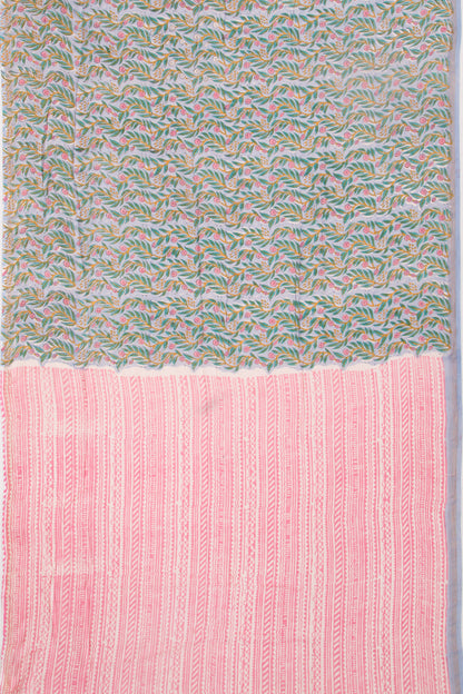 Chanderi Silk Floral Printed Pastel Grey Saree