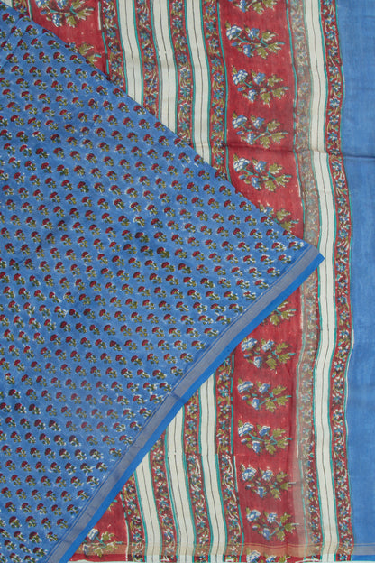 Chanderi Silk Floral Printed Pastel Blue Saree