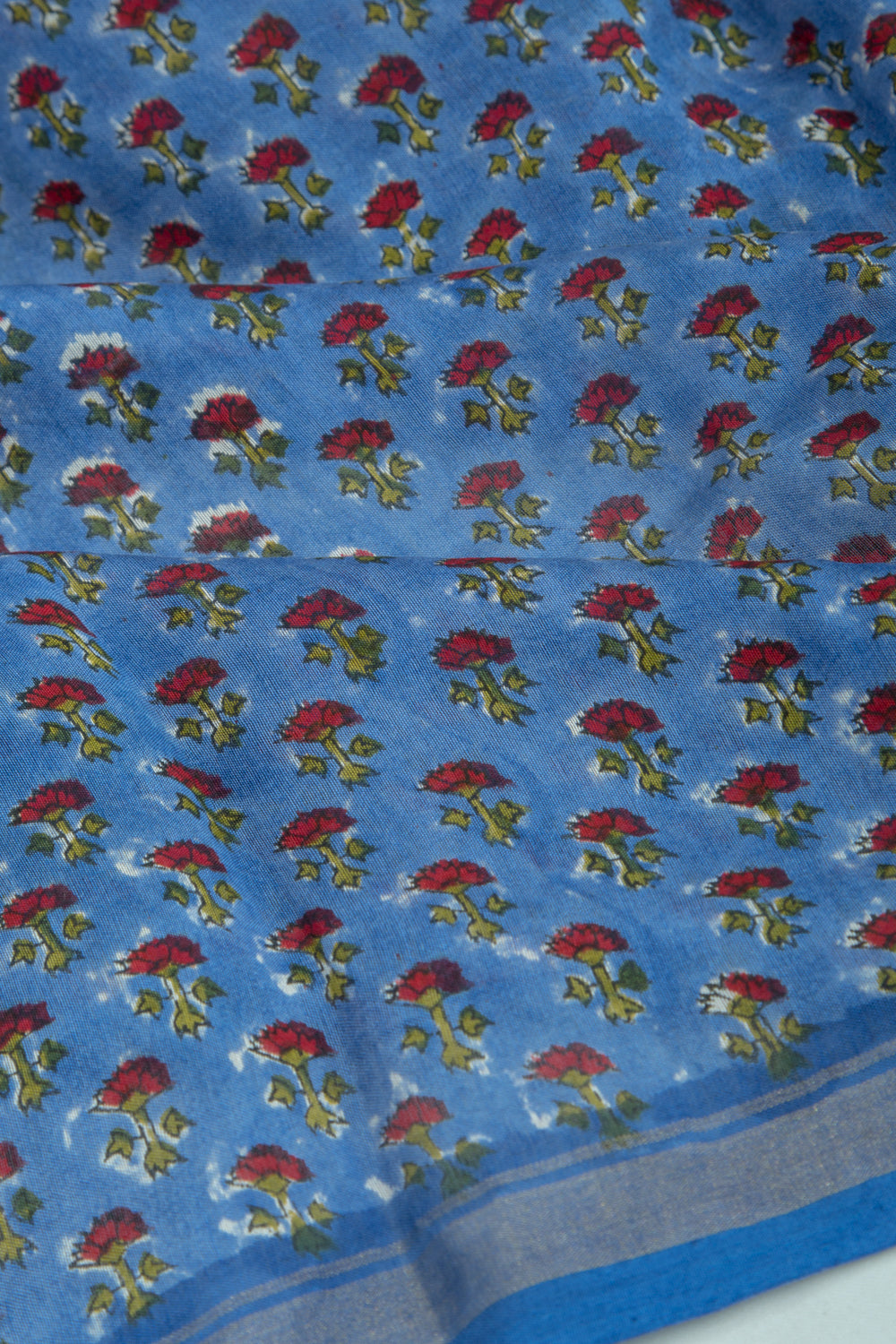 Chanderi Silk Floral Printed Pastel Blue Saree