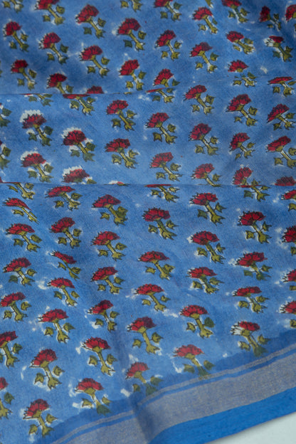 Chanderi Silk Floral Printed Pastel Blue Saree