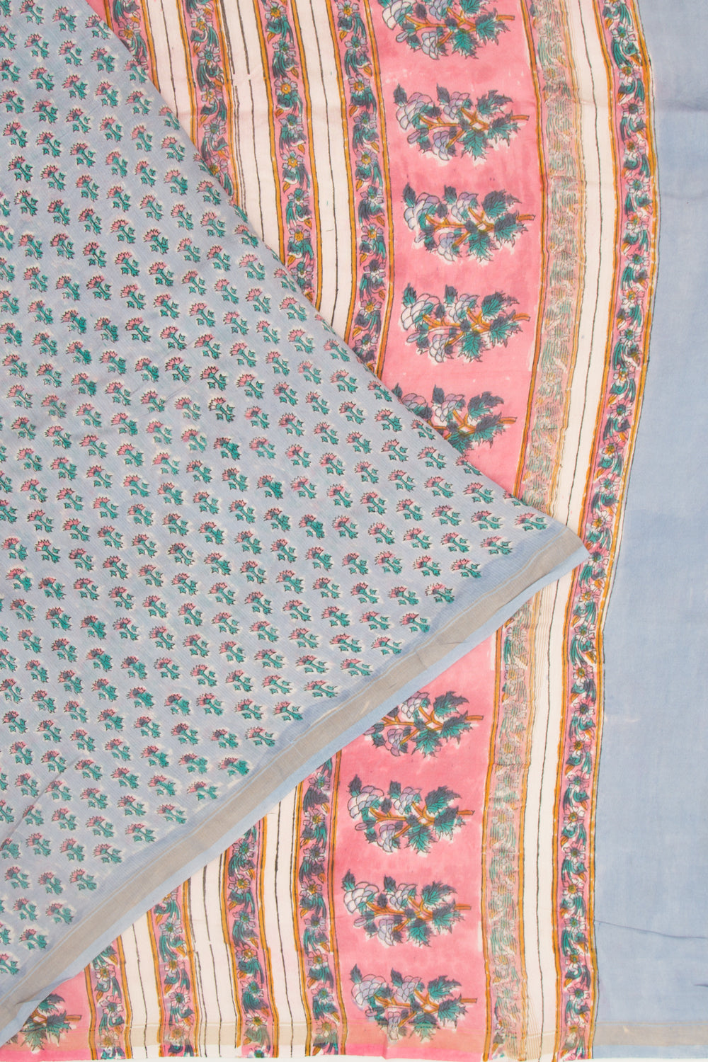 Chanderi Silk Floral Printed Pastel Grey Saree