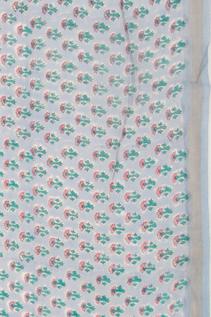 Chanderi Silk Floral Printed Pastel Grey Saree