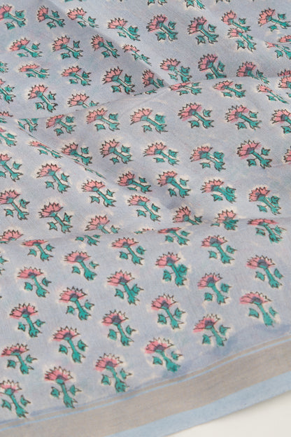 Chanderi Silk Floral Printed Pastel Grey Saree