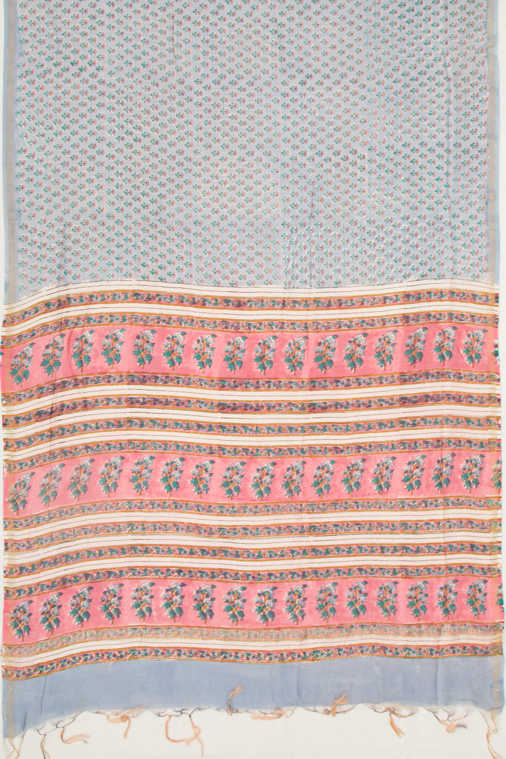 Chanderi Silk Floral Printed Pastel Grey Saree