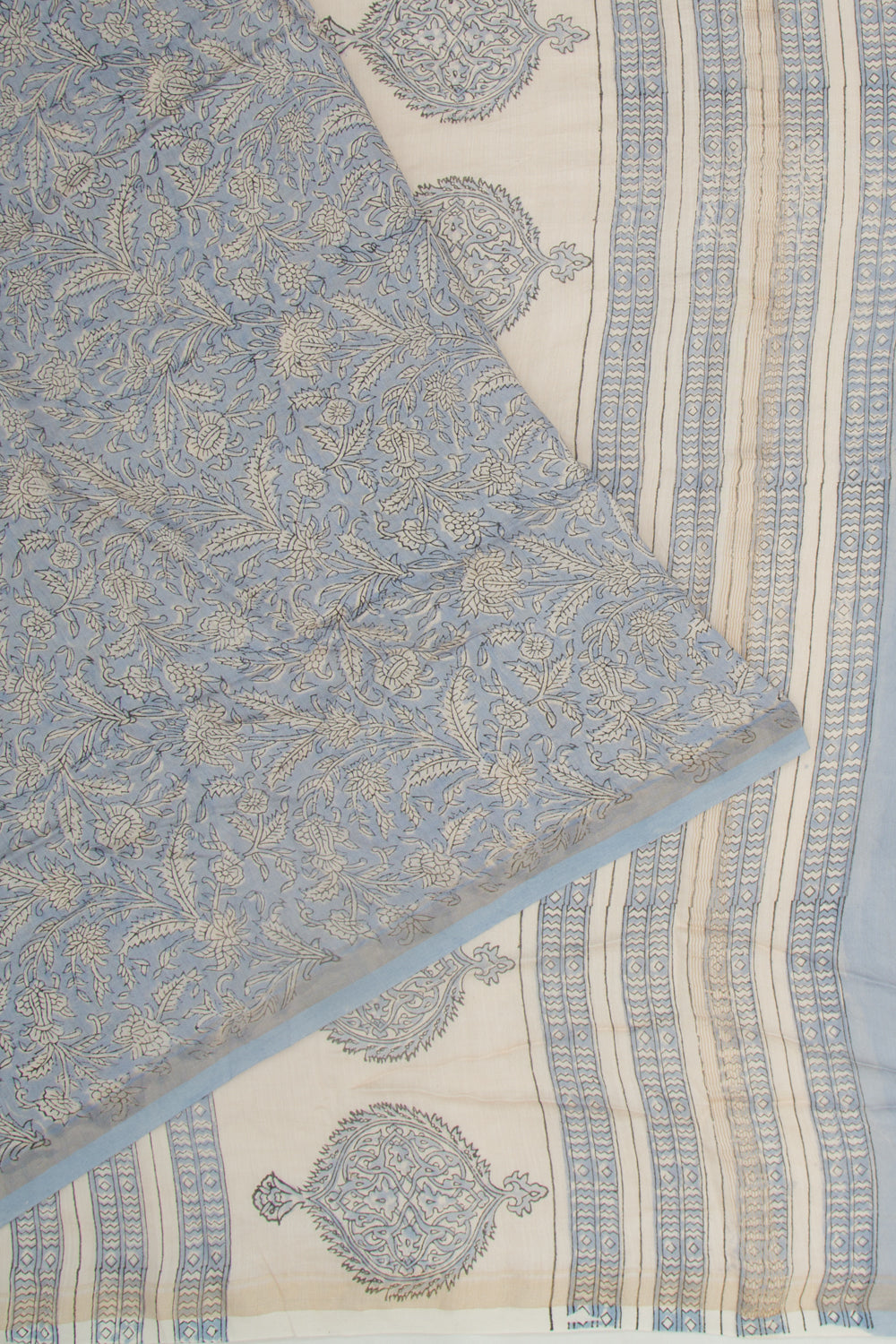 Chanderi Cotton Floral Printed Pastel Blue Saree