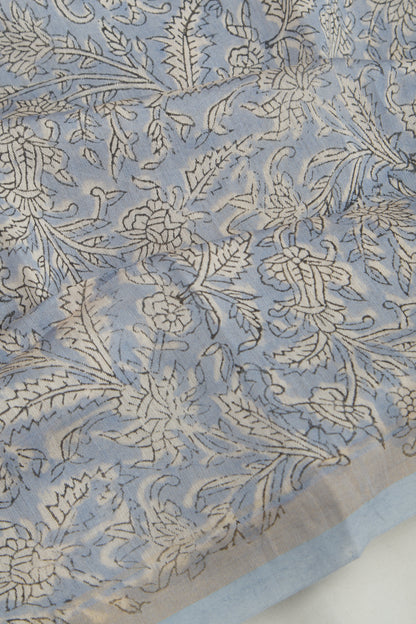 Chanderi Cotton Floral Printed Pastel Blue Saree