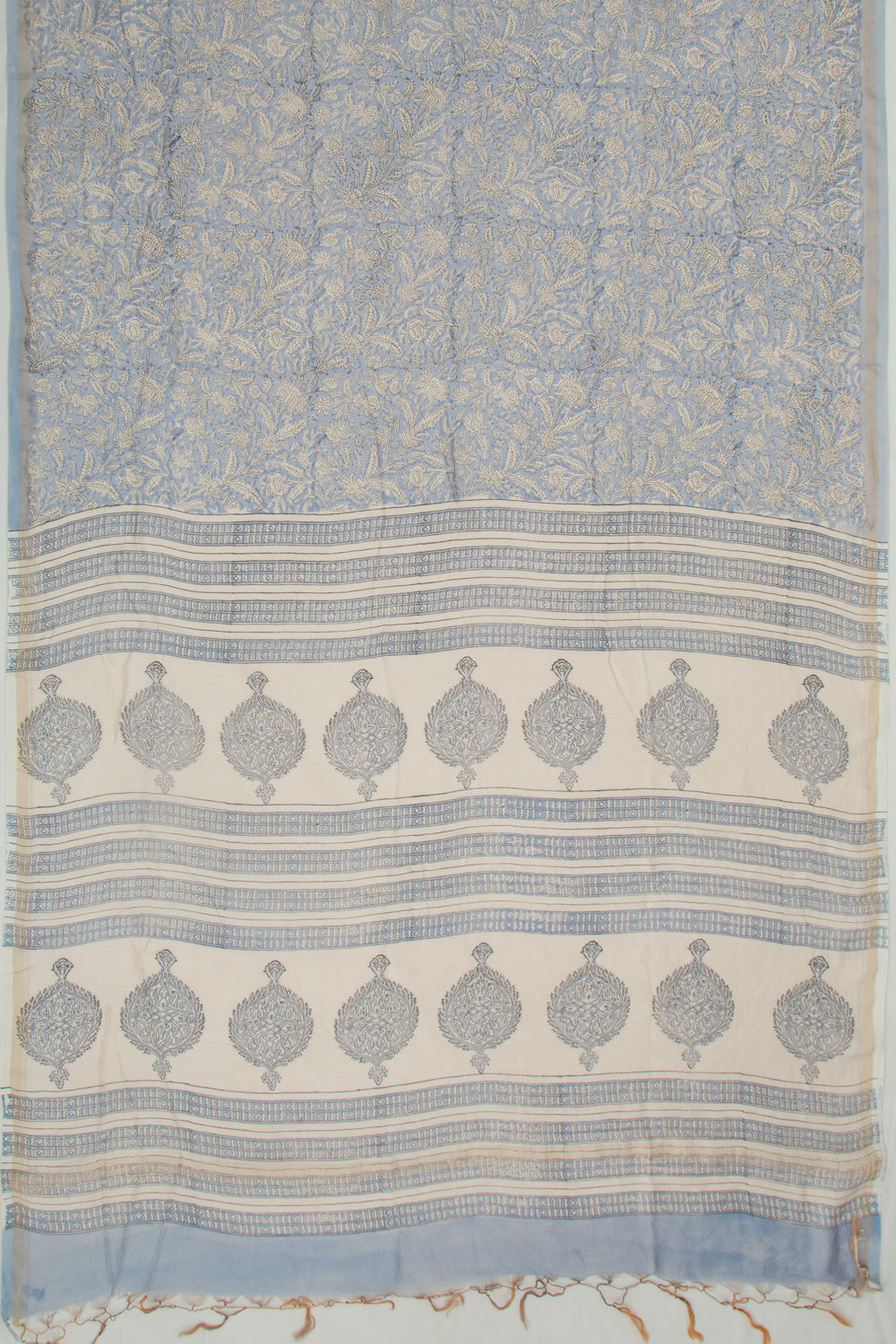 Chanderi Cotton Floral Printed Pastel Blue Saree