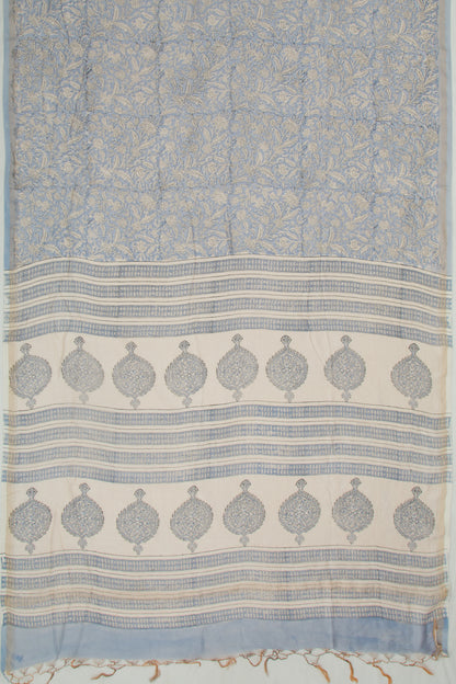 Chanderi Cotton Floral Printed Pastel Blue Saree