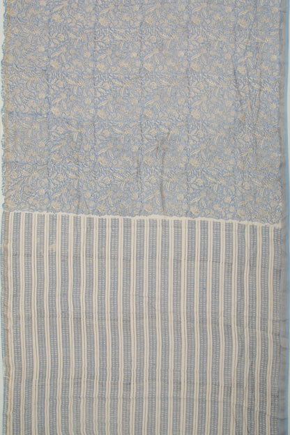 Chanderi Cotton Floral Printed Pastel Blue Saree