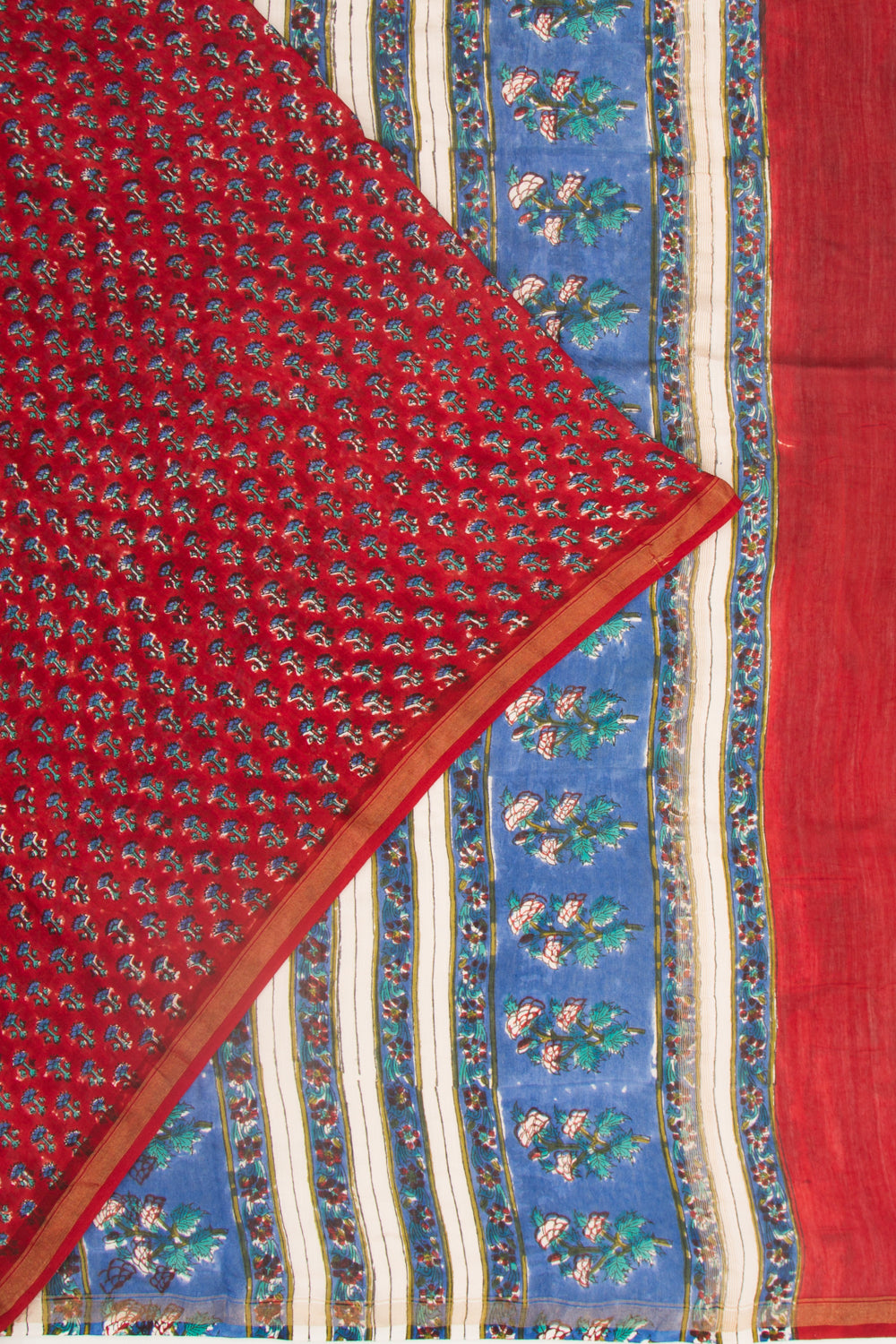 Chanderi Silk Floral Printed Red Saree