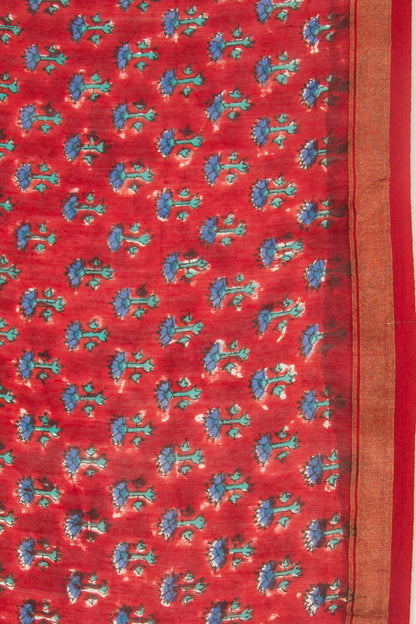 Chanderi Silk Floral Printed Red Saree