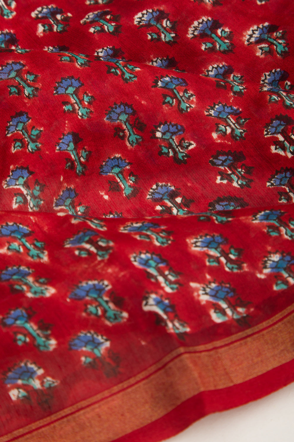 Chanderi Silk Floral Printed Red Saree