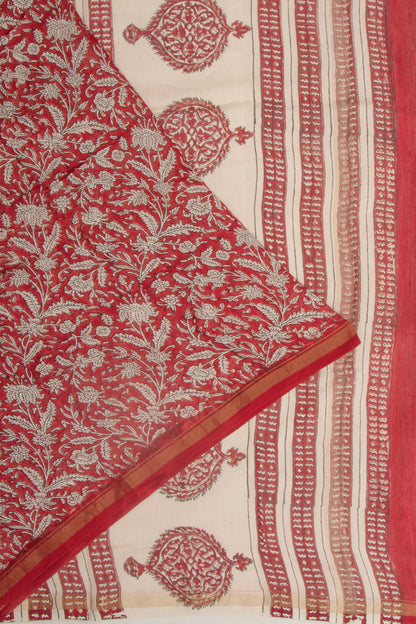 Chanderi Cotton Floral Printed Red Saree