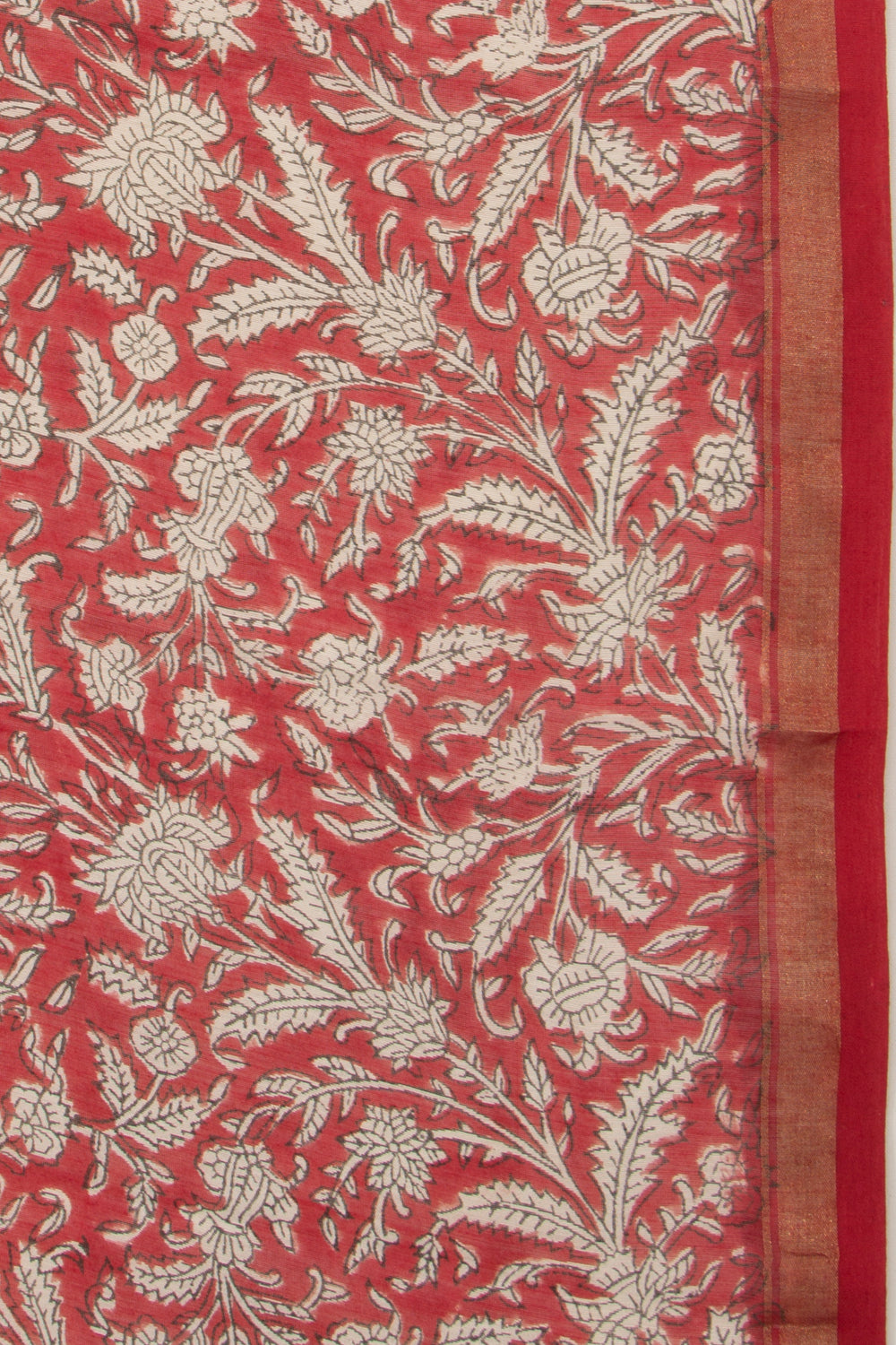 Chanderi Cotton Floral Printed Red Saree