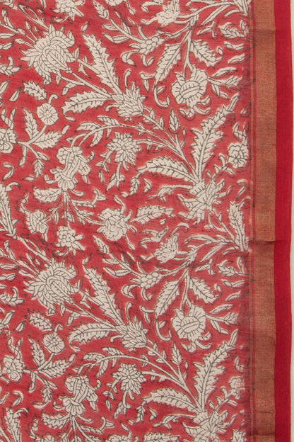 Chanderi Cotton Floral Printed Red Saree