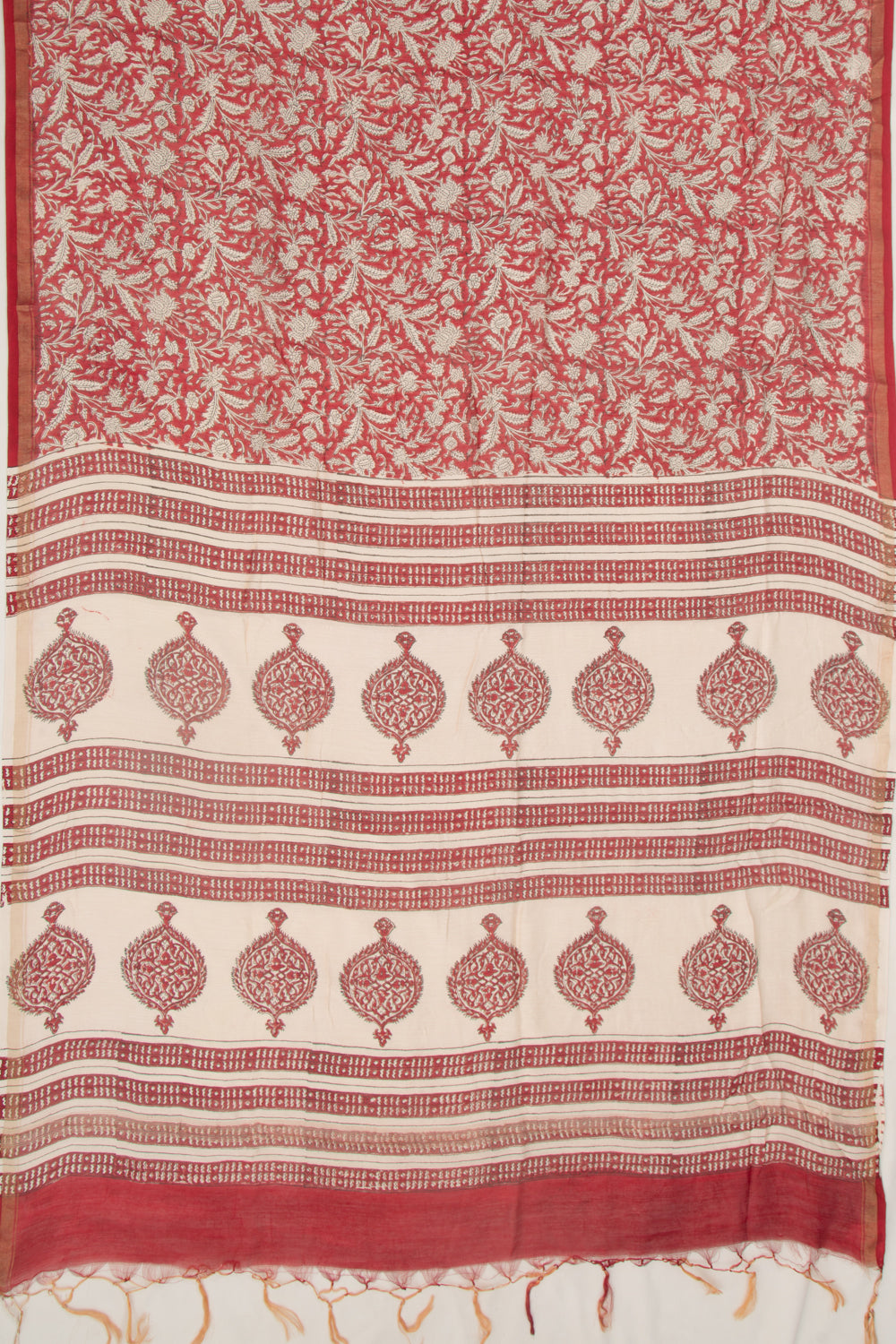 Chanderi Cotton Floral Printed Red Saree